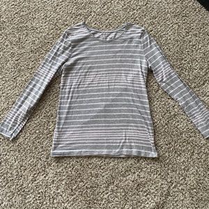 Pink and gray striped shirt with long sleeves